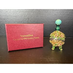 Vintage Versailles Metal Dauber Enamel Filagree Glass Footed Perfume Bottle